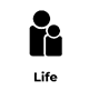 Black icon of two people with the word 