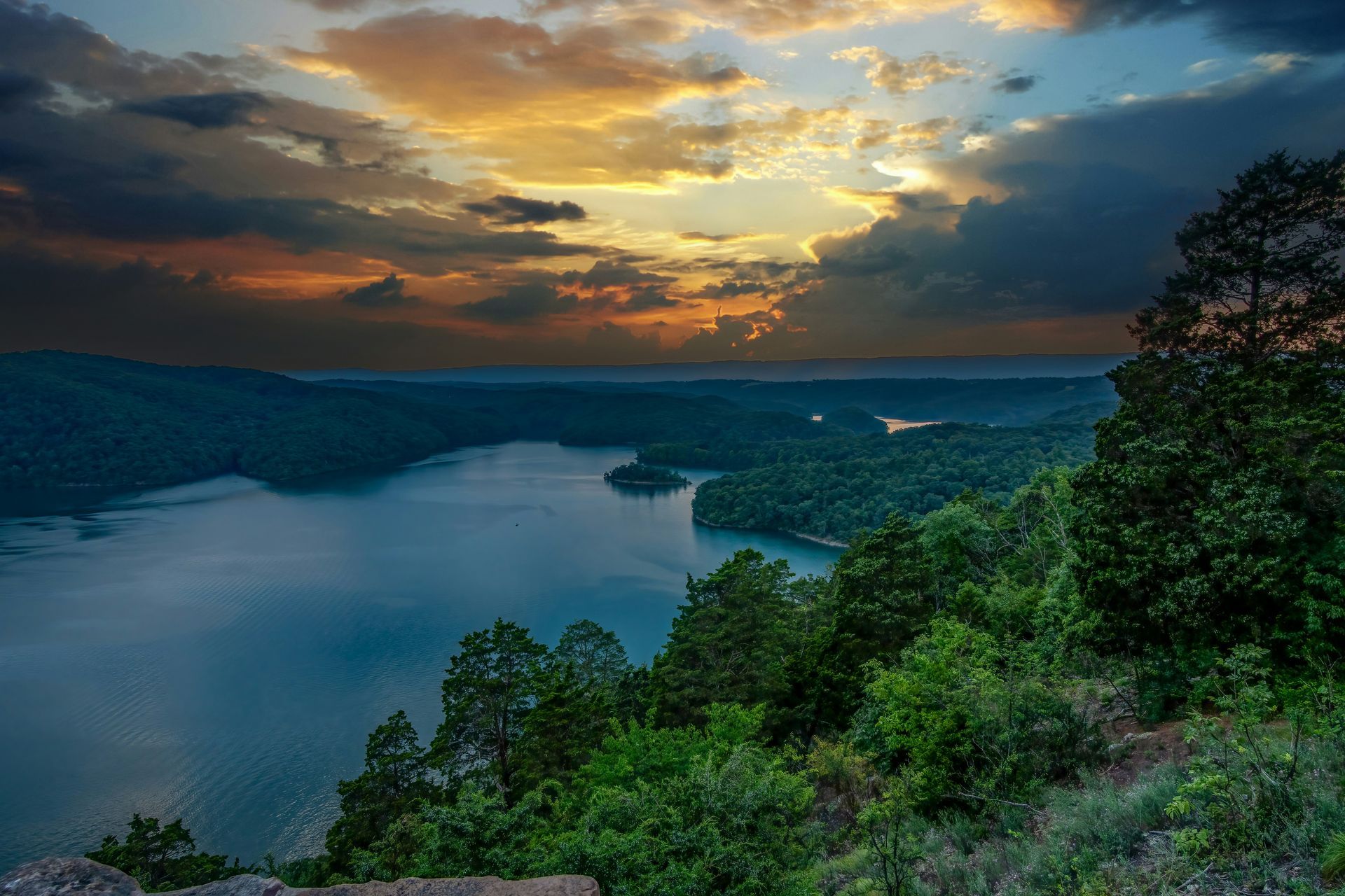 Sunset over Raystown Lake from Hawn's Overlook in Pennsylvania