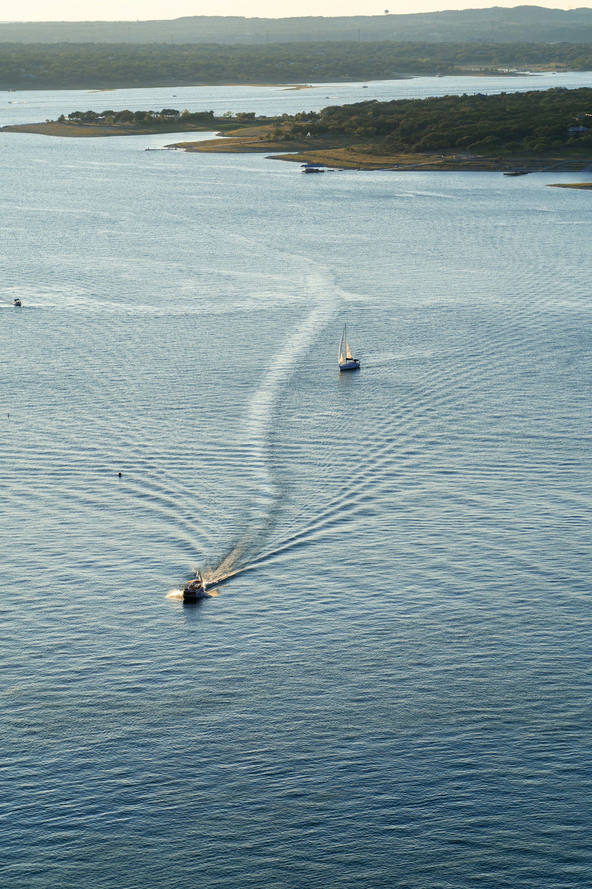 Boat crossing Lake Travis near Austin, Texas