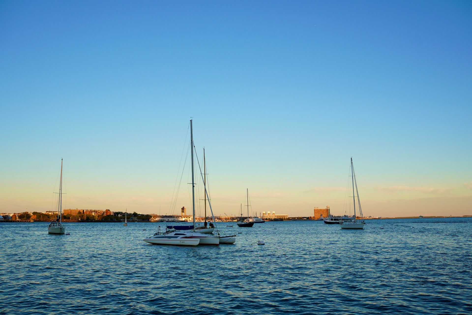 Boats moored at Christopher Columbus Waterfront Park in Boston, Massachusetts