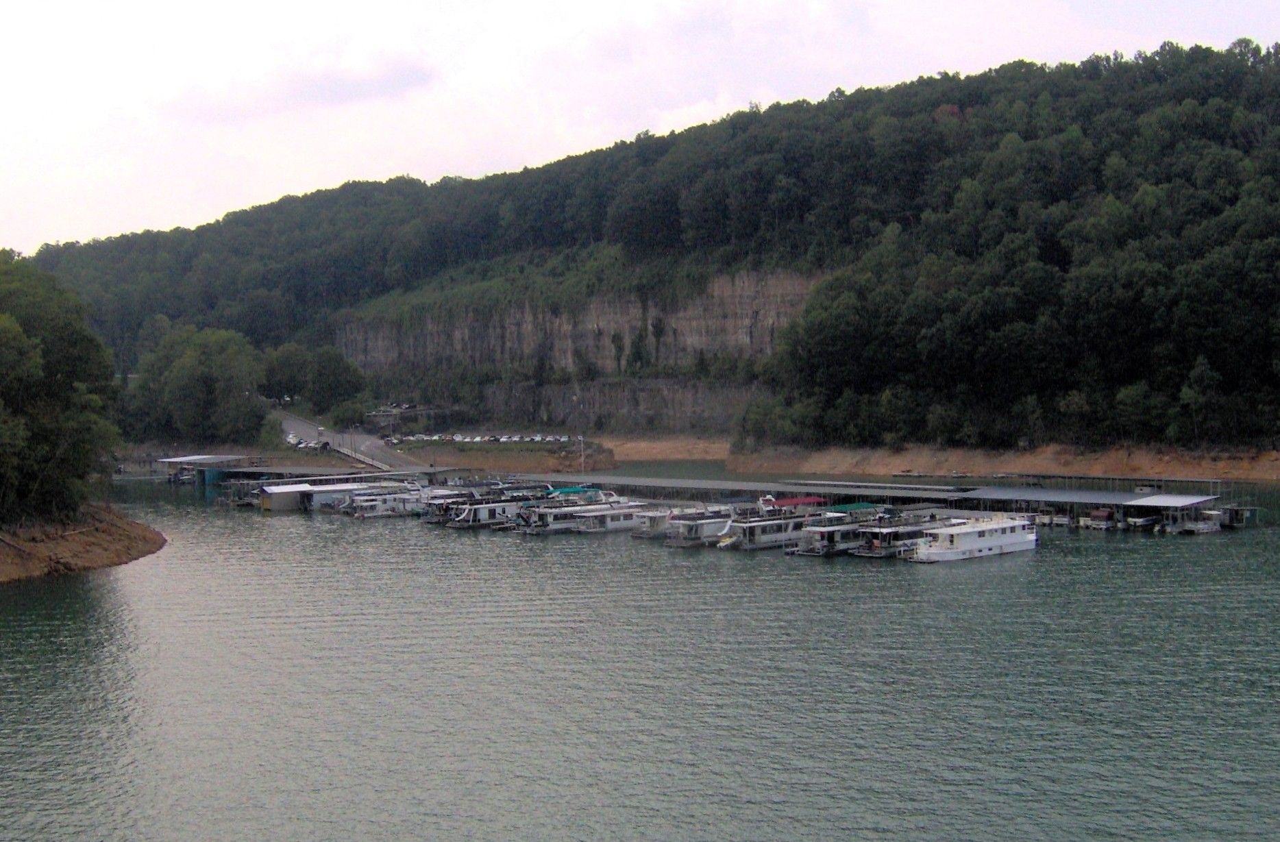 Boats docked at a marina on Norris Lake in Tennessee