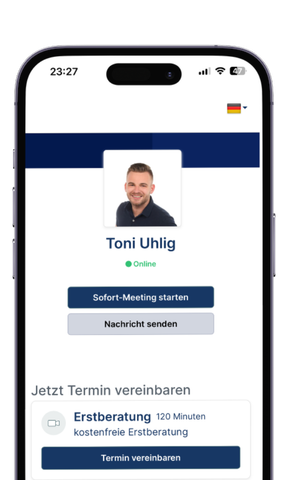 Ein Mobiltelefon mit dem Bild eines Mannes auf dem Bildschirm.