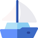 Stylized blue and white sailboat icon on a light background