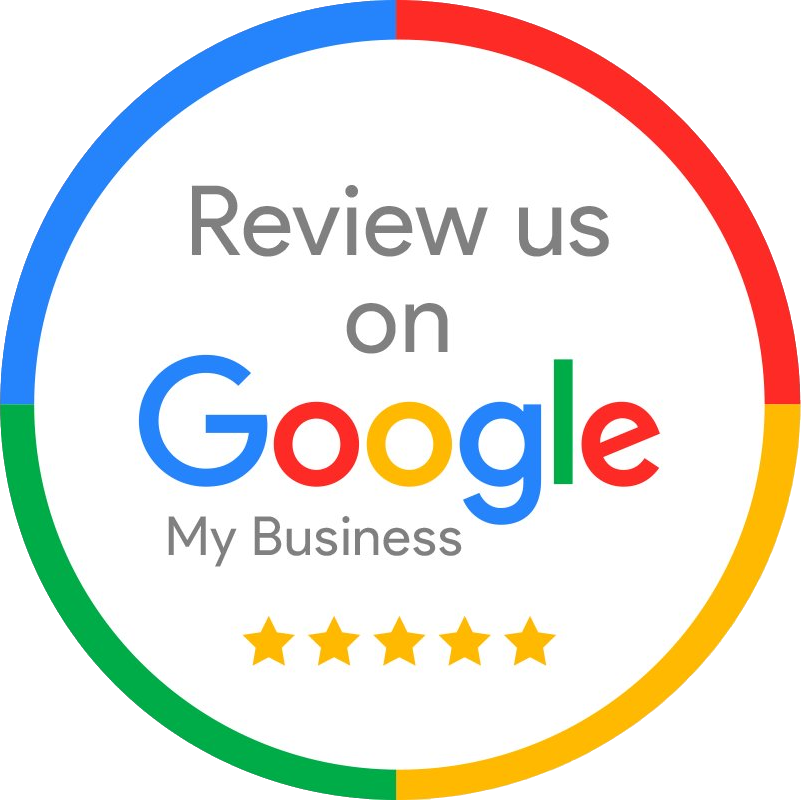 Google My Business review badge with multicolor ring and five gold stars