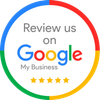 Google My Business review badge with multicolor ring and five gold stars