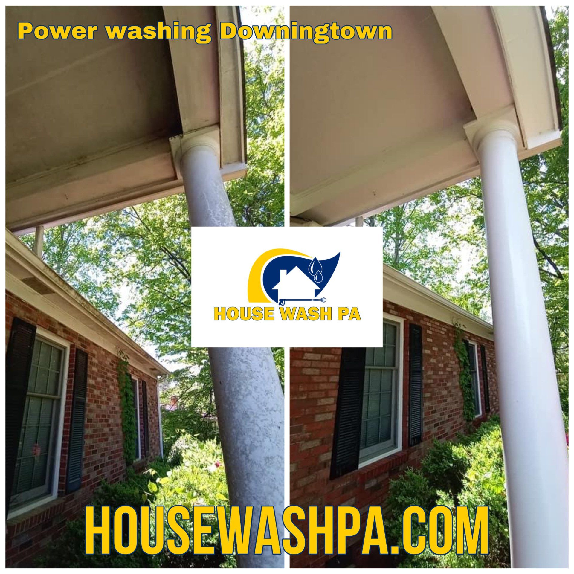 Example of Soft washing Exterior cleaning, power washing, house wash, local power washing company near me, downingtown power washing company
