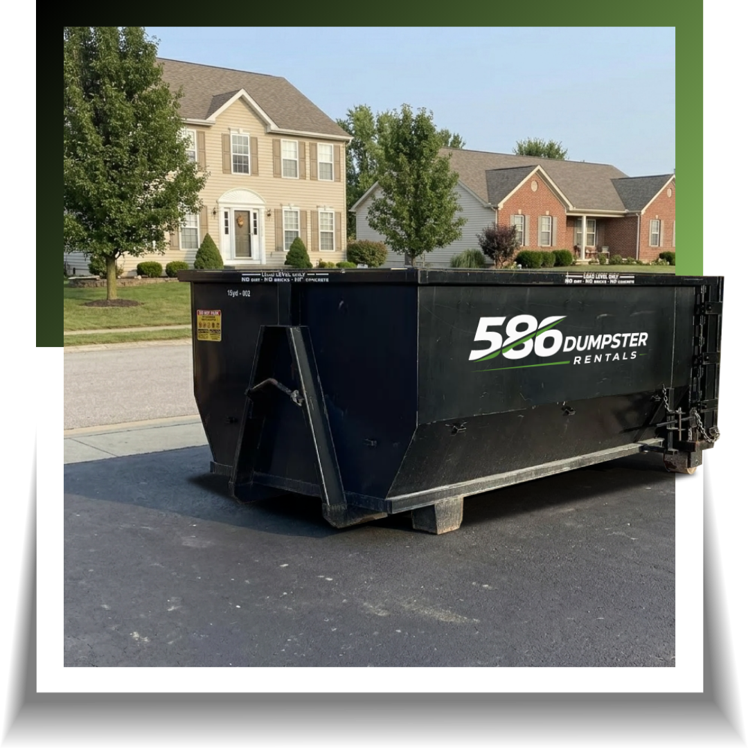 586 dumpster displayed outside