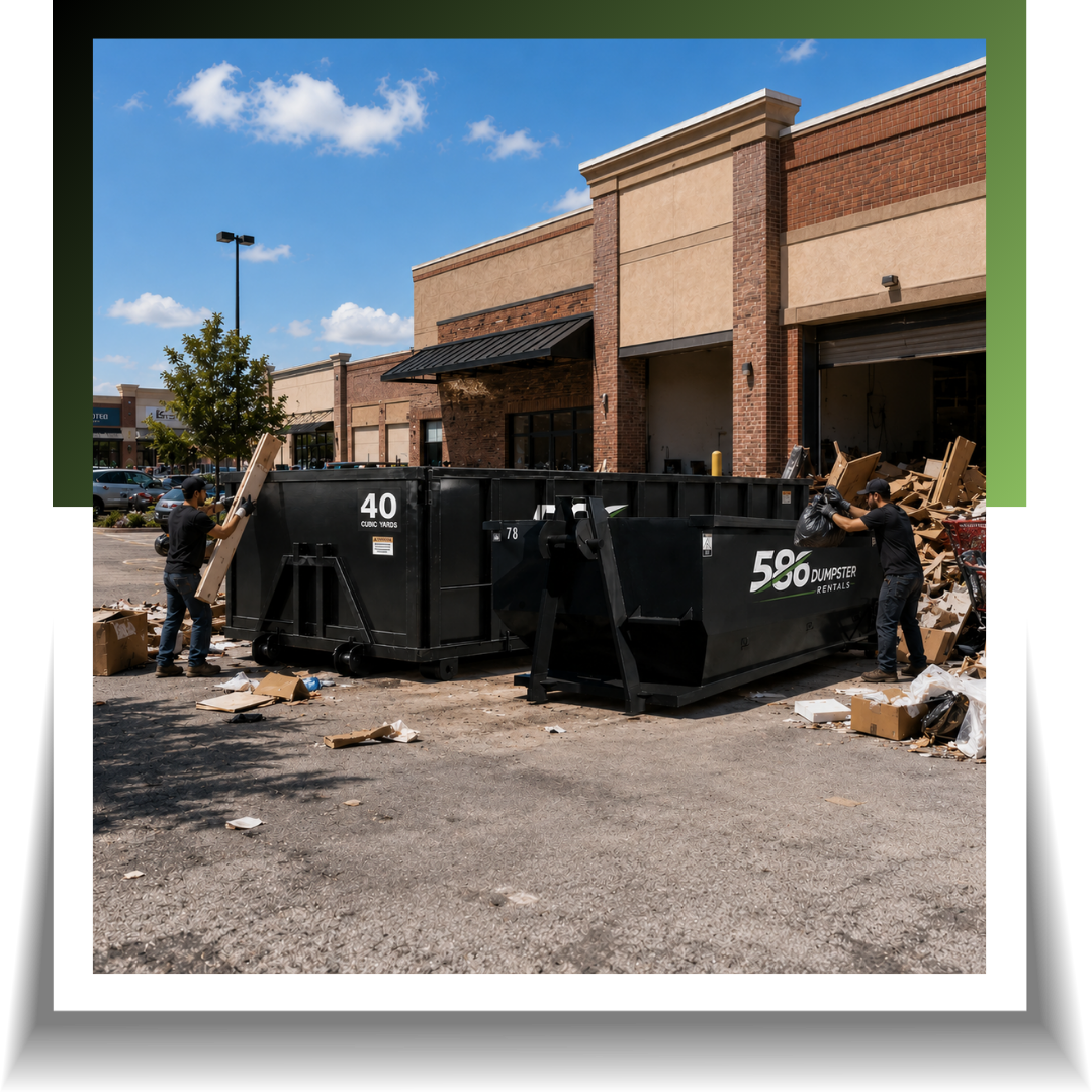 Dumpsters parked at residential houses.