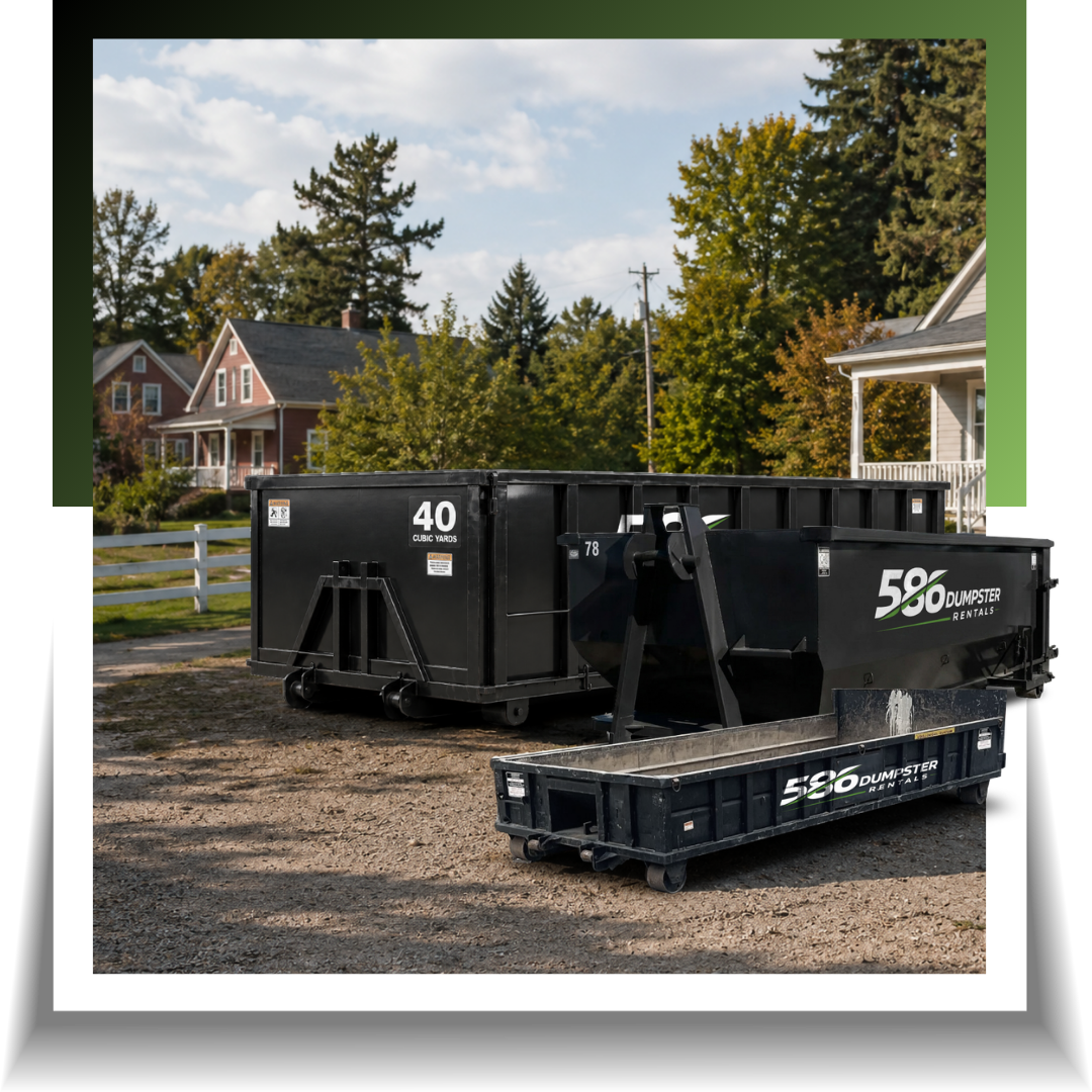 An image of dumpsters outside a house