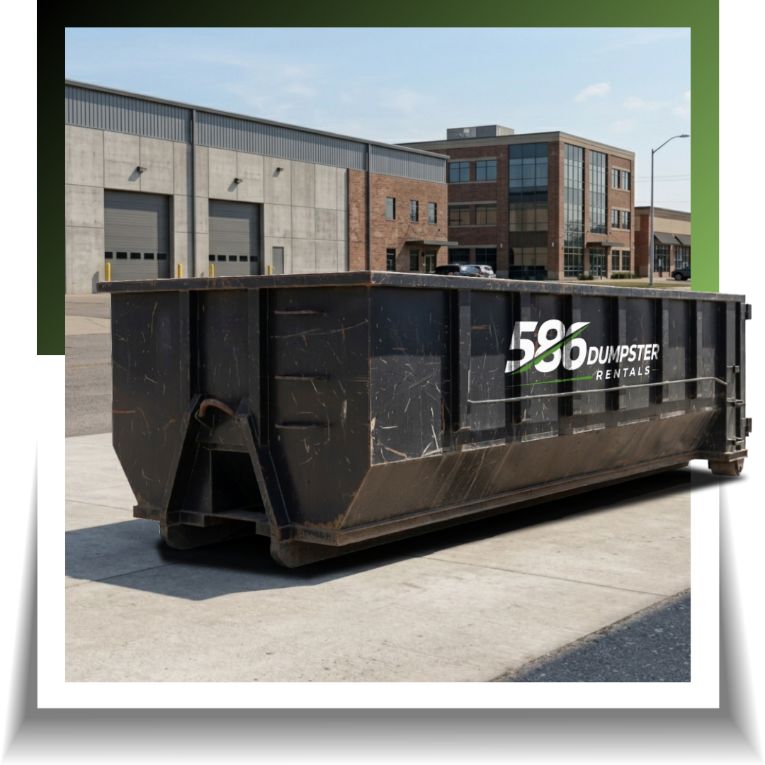 586 dumpster displayed outside