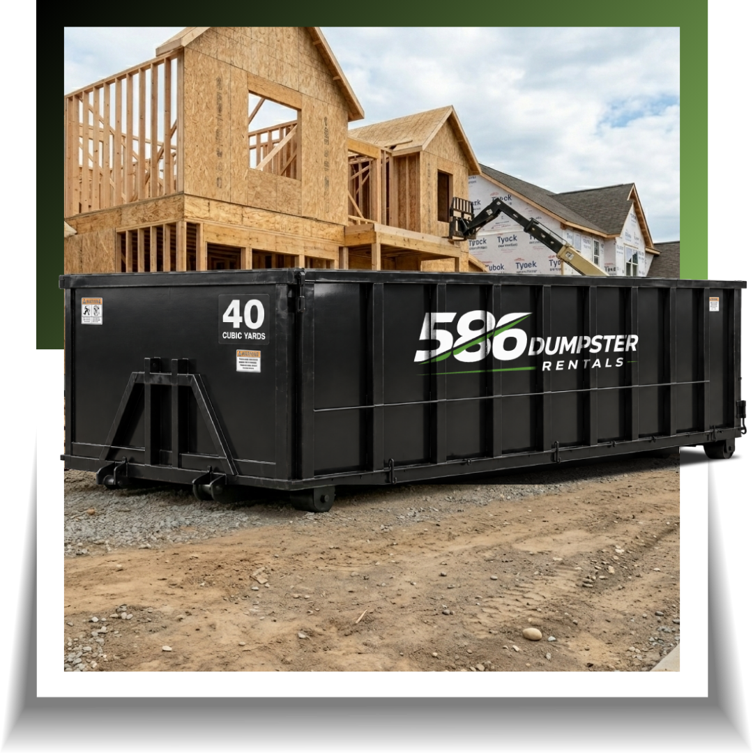 586 dumpster displayed outside