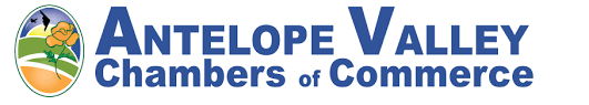 Antelope Valley Chambers of Commerce logo in blue and green with sun and mountain icon