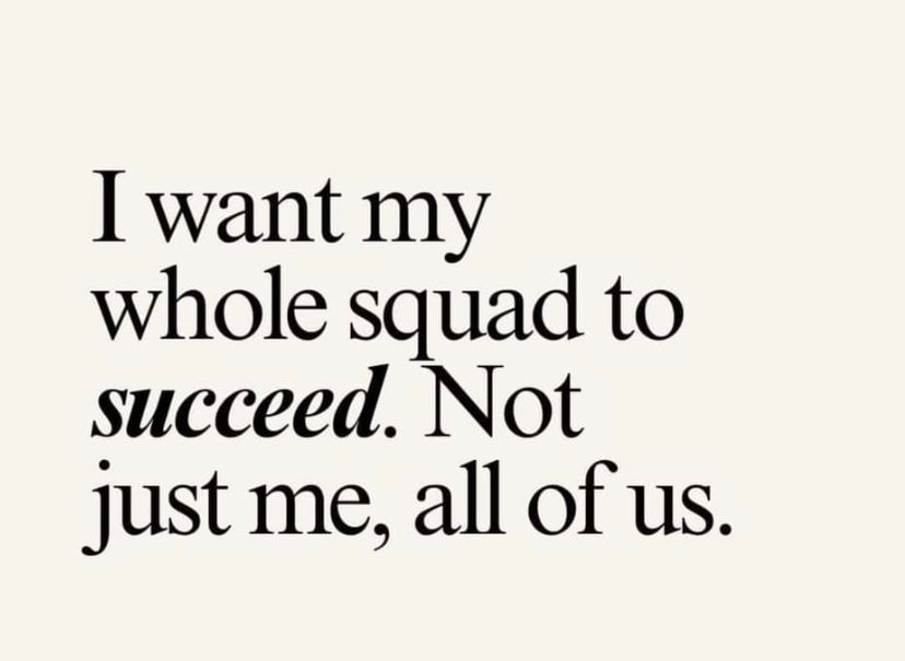 Quote on a beige background: “I want my whole squad to succeed. Not just me, all of us.”