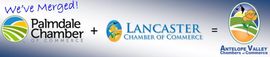 Palmdale Chamber + Lancaster Chamber = Antelope Valley logo banner on white background
