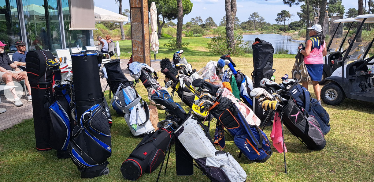 Golf bags after round of golf in portugal