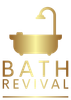 Gold bathtub and showerhead logo with the words &ldquo;BATH REVIVAL&rdquo; underneath