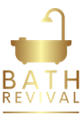 Gold bathtub and showerhead logo with the words &ldquo;BATH REVIVAL&rdquo; underneath