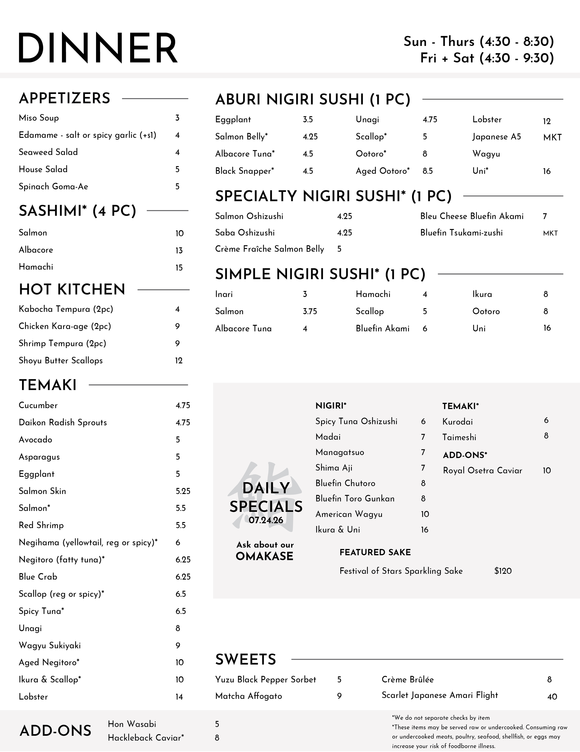 Menus | Temaki Den