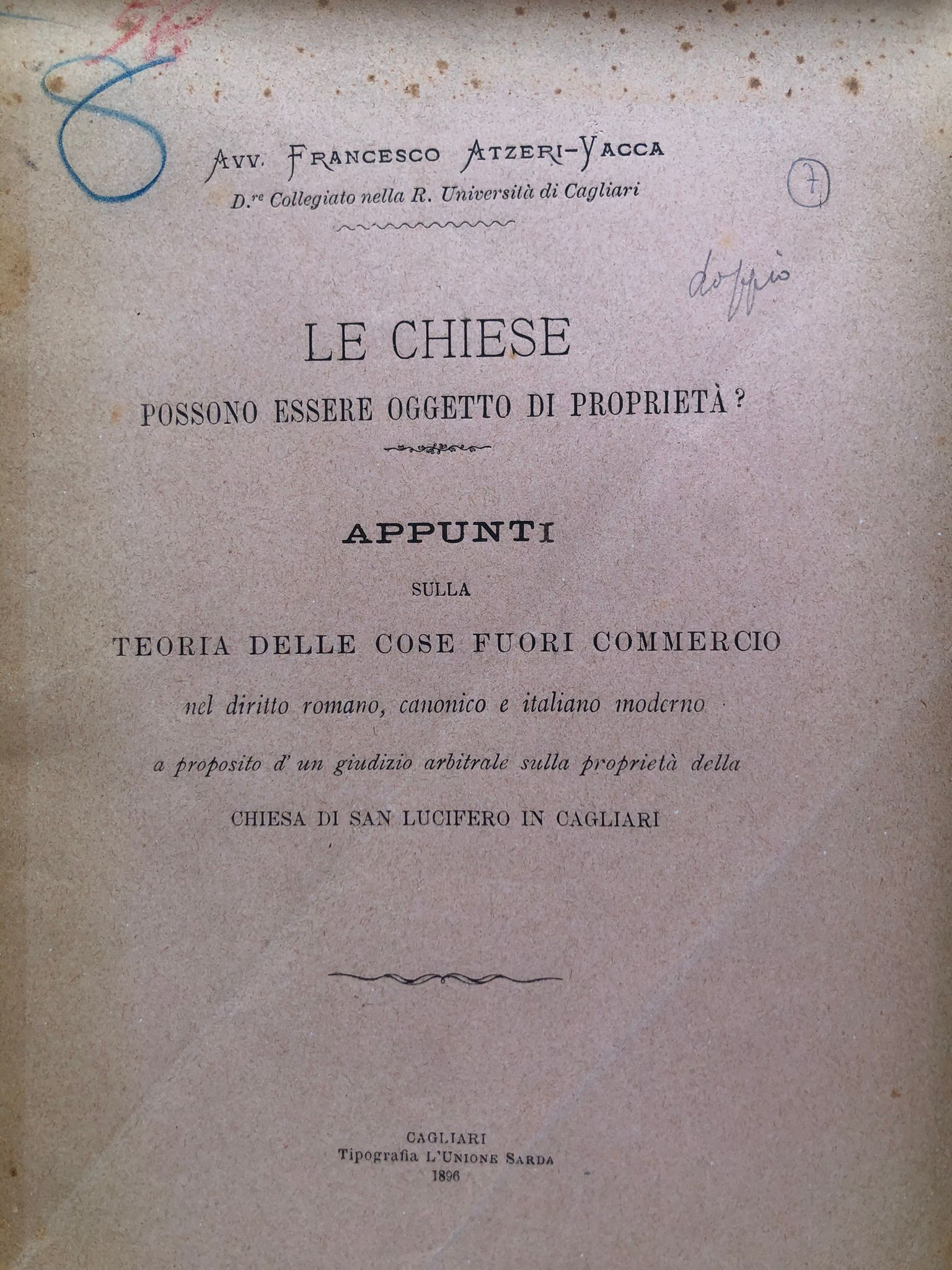 antichi appunti di studio legale di Cagliari