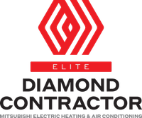 The Mitsubishi Electric logo on the left and the Diamond Contractor logo with a red and black diamond icon on the right.