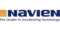 Logo for Navien, featuring the orange "KD" box next to the dark blue brand name and the tagline "The Leader in Condensing Technology."