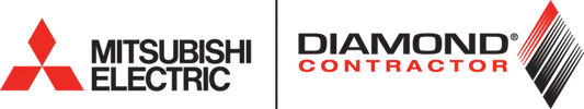 The Mitsubishi Electric logo next to the red and black Diamond Contractor logo.