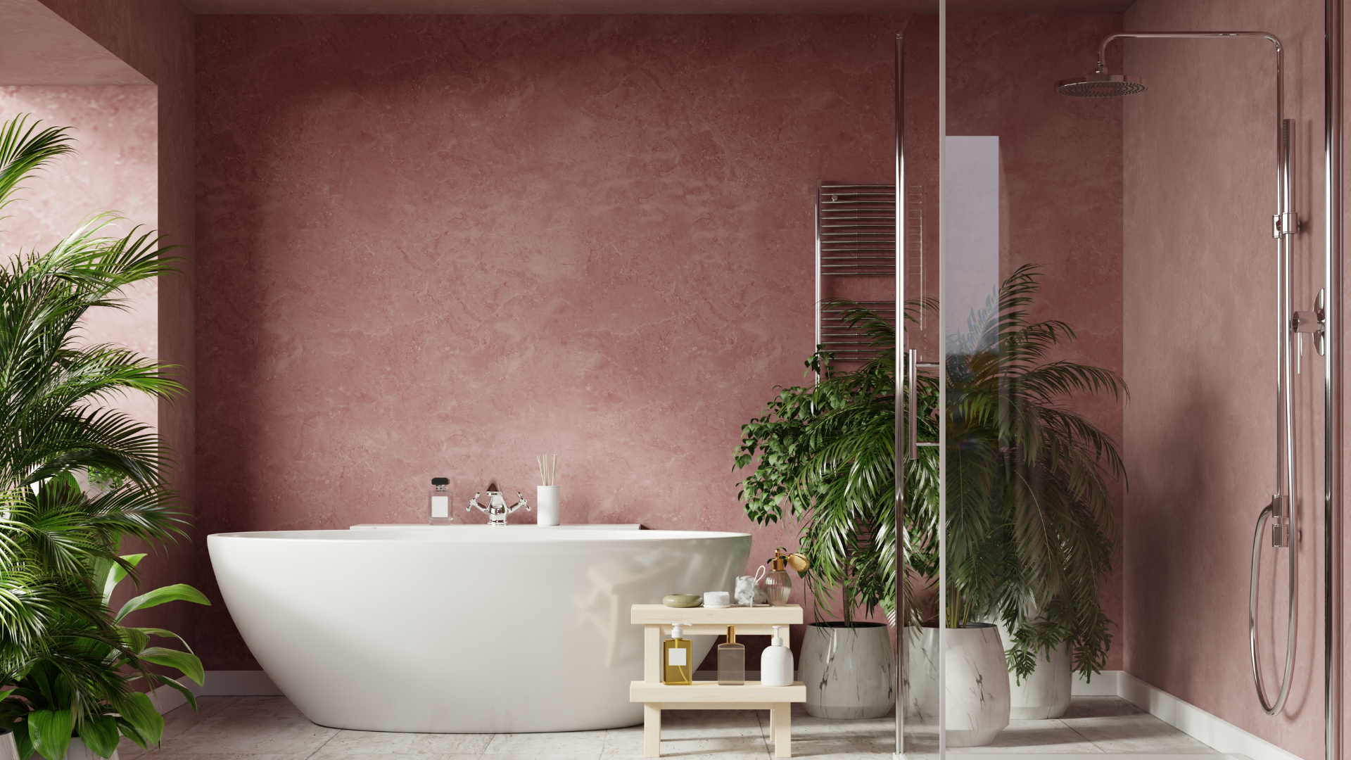 Master bathroom renovation in San Gabriel with freestanding tub and walk-in shower.