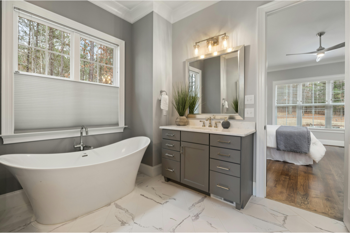 small bathroom remodel free standing tub.