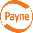 The payne logo is orange and white in a circle.
