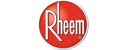 The rheem logo is in a red circle on a white background.