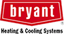 The logo for bryant heating and cooling systems is red and white.
