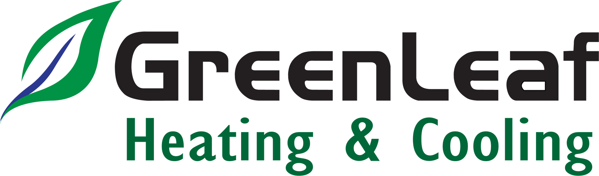 The logo for greenleaf heating and cooling has a green leaf on it.