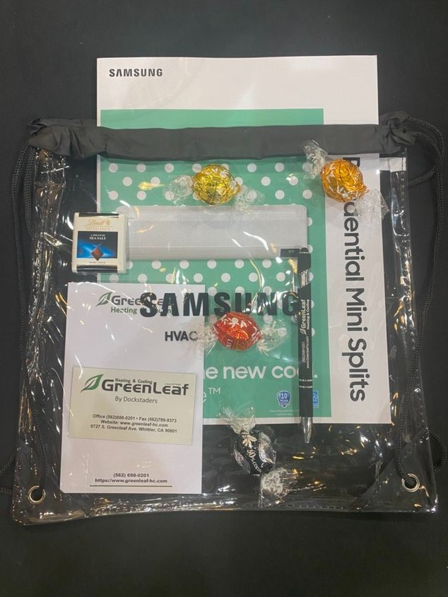 A clear bag with a samsung logo on it