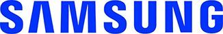 A blue samsung logo on a white background