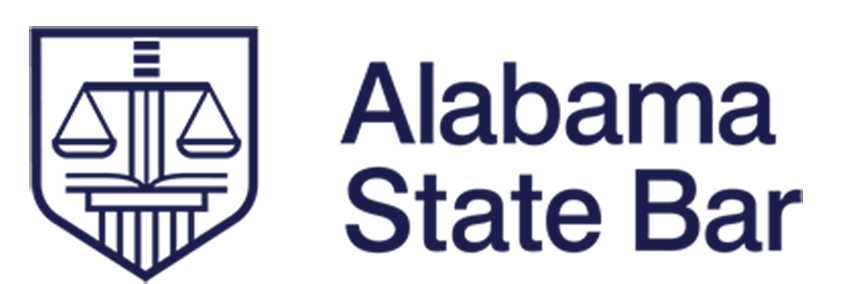 The logo for the alabama state bar has a scale of justice on it.