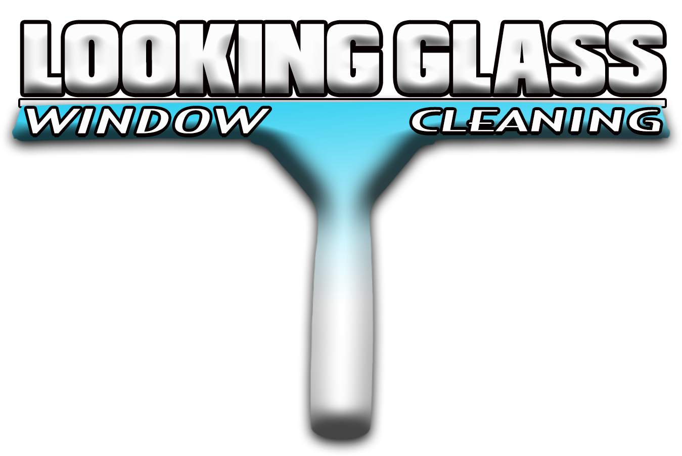 Logo for Looking Glass Window Cleaning, with text and a stylized squeegee in shades of blue and white.