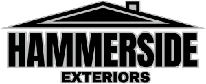 HammerSide Exteriors logo, black text and roof illustration on a white background.