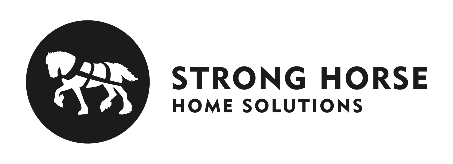 Strong Horse Home Solutions logo with white horse on blue circle and gray text