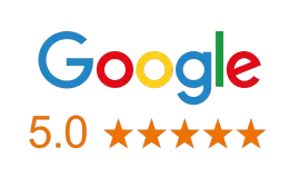 Google logo with 5.0 stars rating.