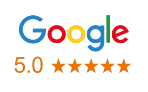 Google logo with 5.0 stars rating.
