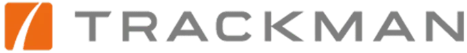 The TrackMan logo, featuring an orange rounded square with a white curved line next to the grey text