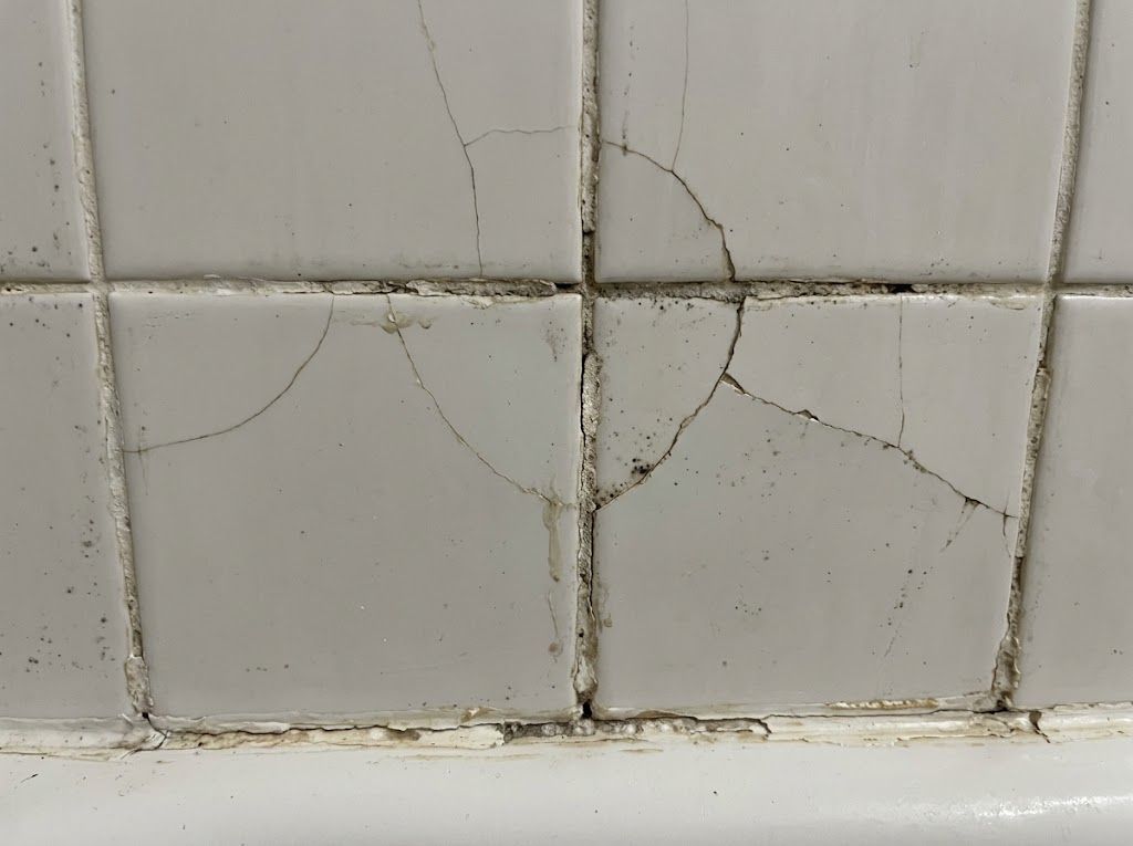 Cracked and moldy shower tiles indicating need for remodel