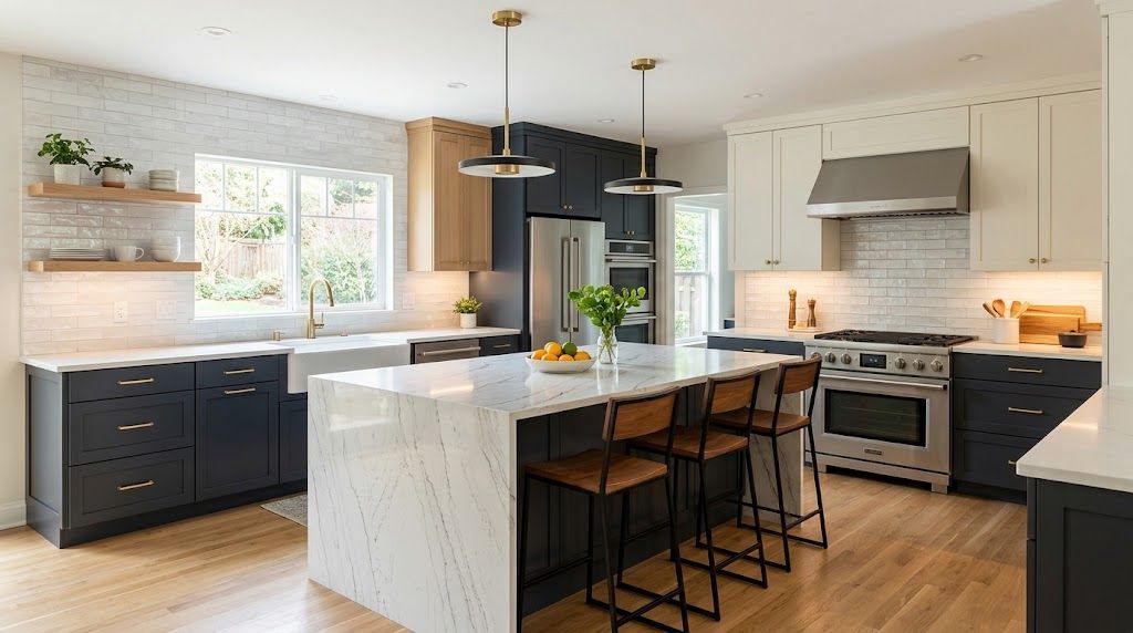 Modern remodeled kitchen with island and new appliances