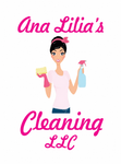 A logo for ana lilia 's cleaning shows a woman holding a sponge and spray bottle