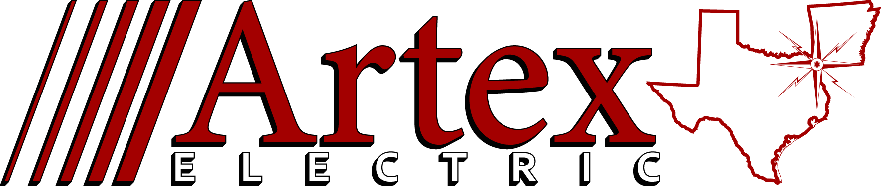 Artex Electric logo in red and black with a Texas outline
