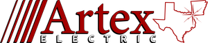 Artex Electric logo in red and black with a Texas outline