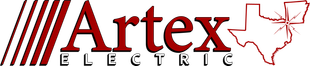 Artex Electric logo in red and black with a Texas outline