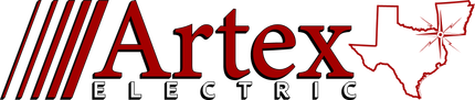 Artex Electric logo in red and black with a Texas outline