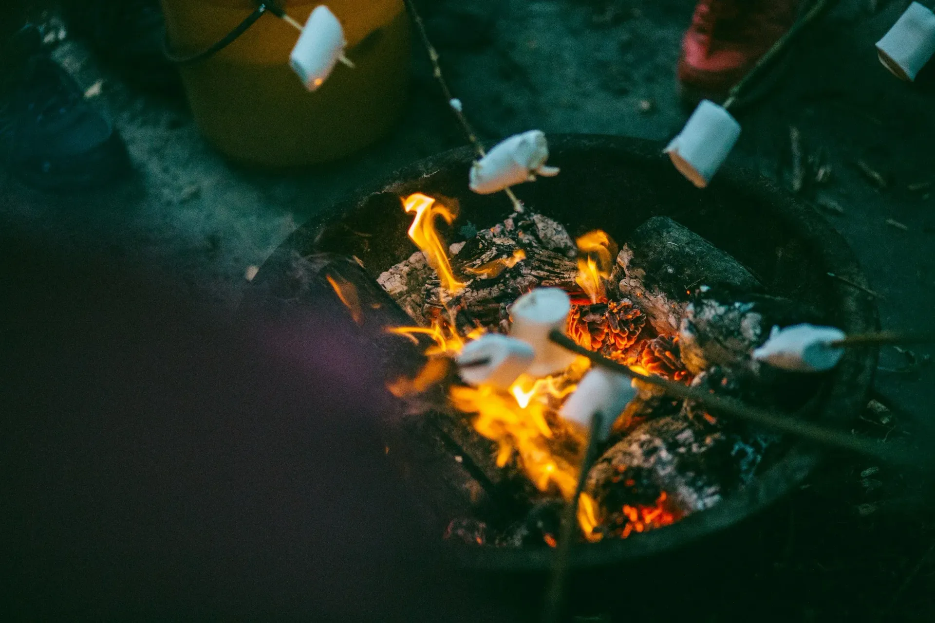 Campfire gathering at Simple Livin Campground