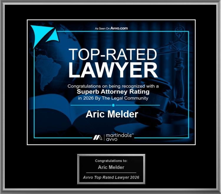 A blue-toned award plaque for Aric Melder, recognizing him as a 2026 Top-Rated Lawyer with a Superb Attorney Rating. A blue-toned award plaque for Aric Melder, recognizing him as a 2026 Top-Rated Lawyer with a Superb Attorney Rating.
